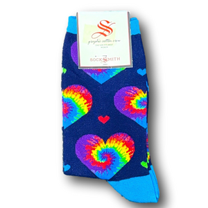 3/$15 Tye-Dye Rainbow Hearts Funny Novelty Crew Socks - NWT